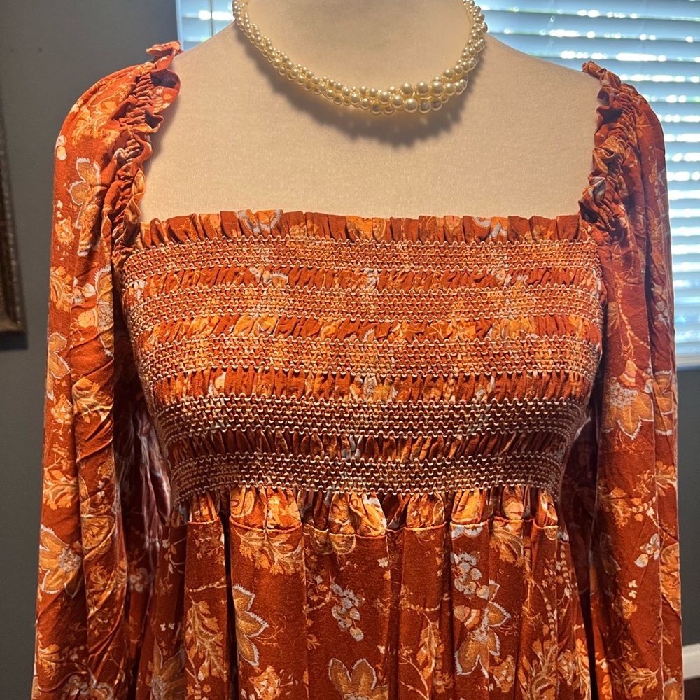 NWT Tiered Free People Rust Floral Maxi Dress. Size Small - Picture 2 of 8